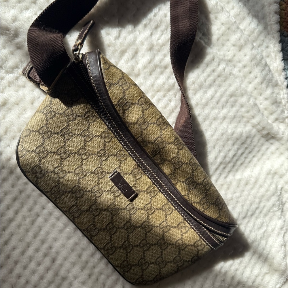 Gucci Beige and Brown Monogram Belt Bag
